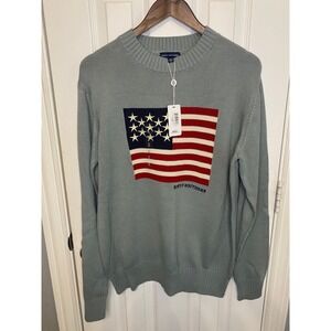 Simply Southern Mens American Flag Knit Sweater Blue Gray Crew Neck NWT Large